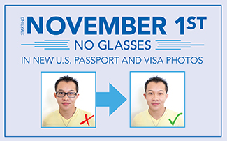 No Eyeglasses November 1st, is the new U.S Passport and Visa photos